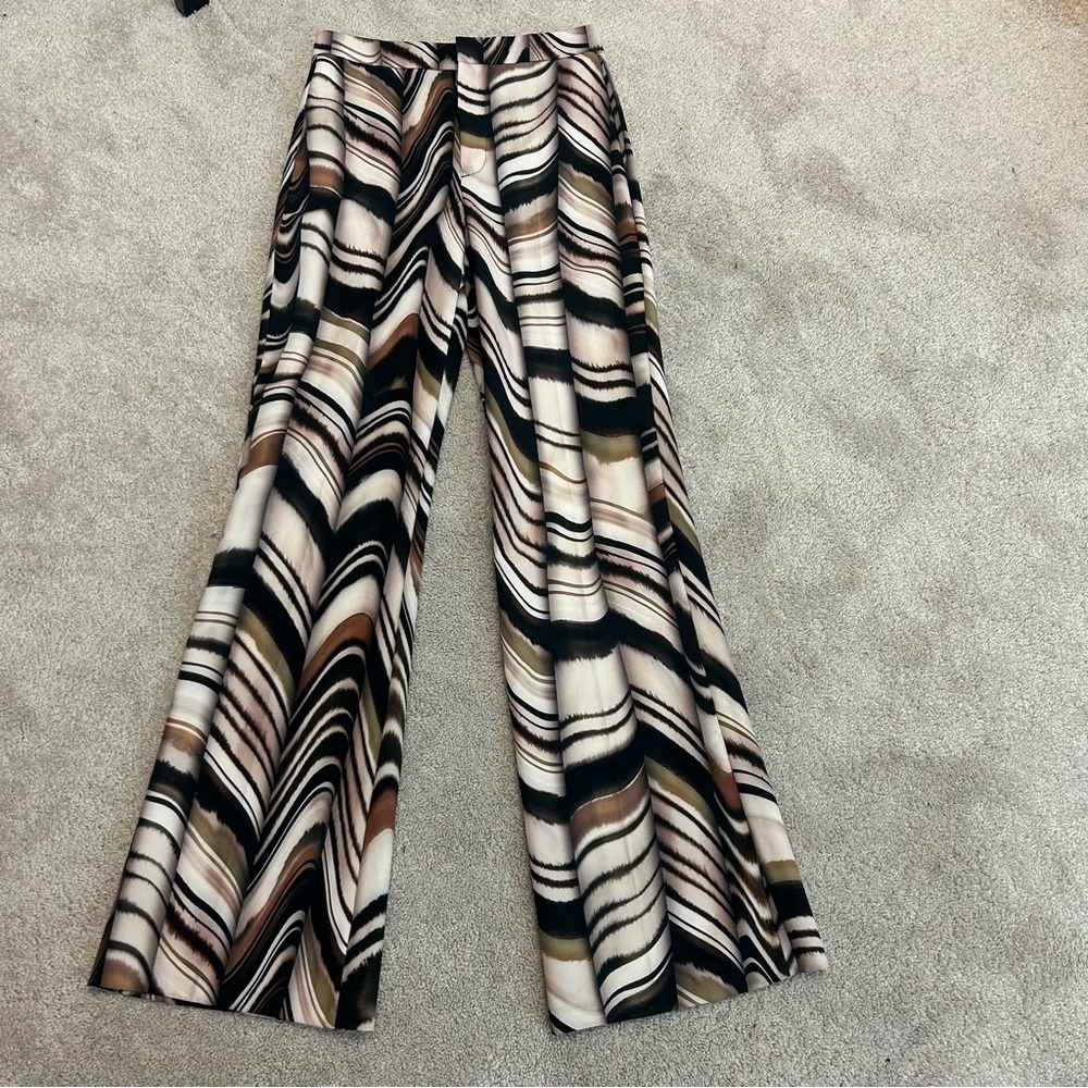 Zara black brown cream printed flared trouser pants Sz XS NWT - Picture 7 of 17